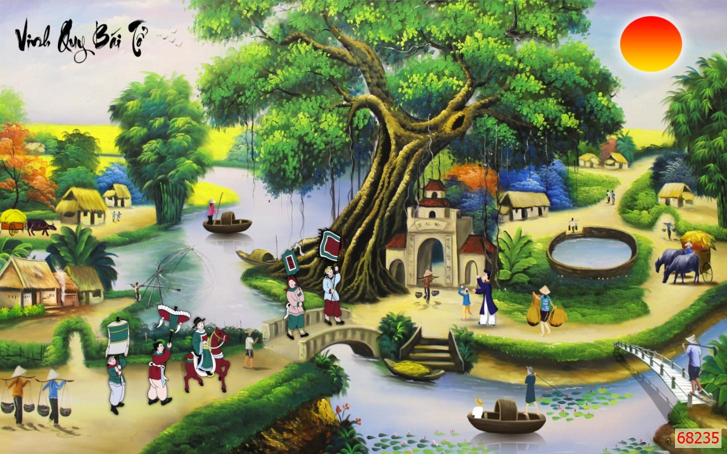 Tranh dán tường Vinh Quy Bái Tổ in trên chất liệu lụa cao cấp