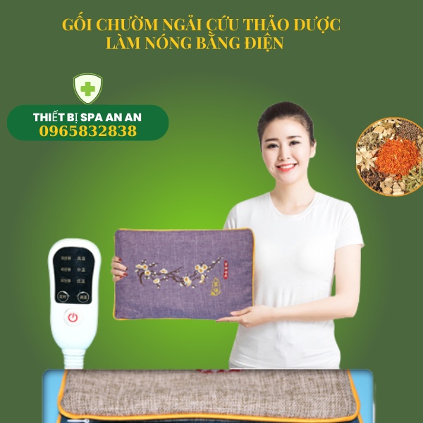 Gối chườm muối ngải cứu làm nóng bằng điện, túi chườm nóng bằng muối ngải cứu giảm đau mỏi lưng cổ vai bụng kinh.