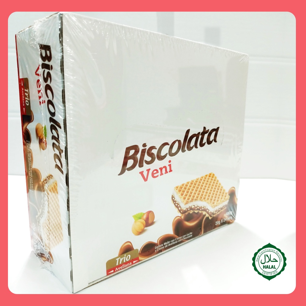 Bánh xốp Biscolata Veni Trio nhân sữa và kem hạt phỉ