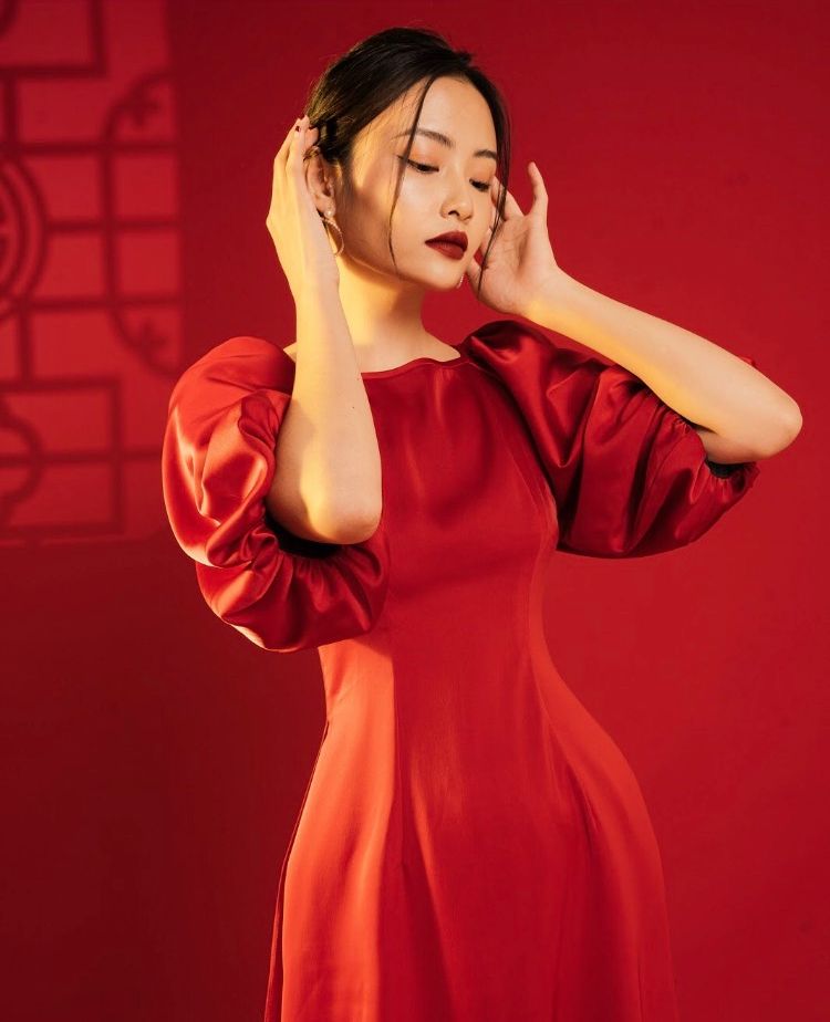 The19club - Áo dài lụa satin Trà