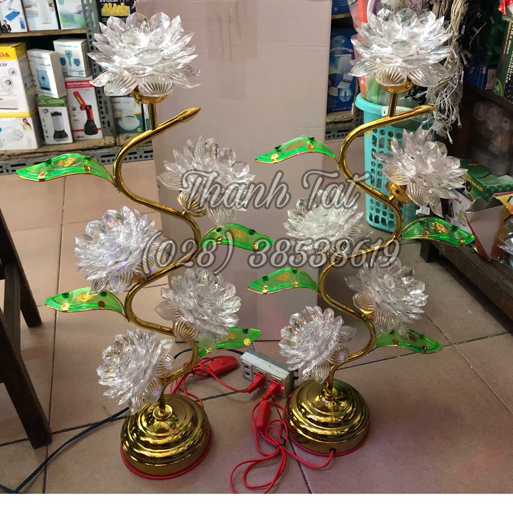 Đèn thờ led hoa sen 5 bông 75cm