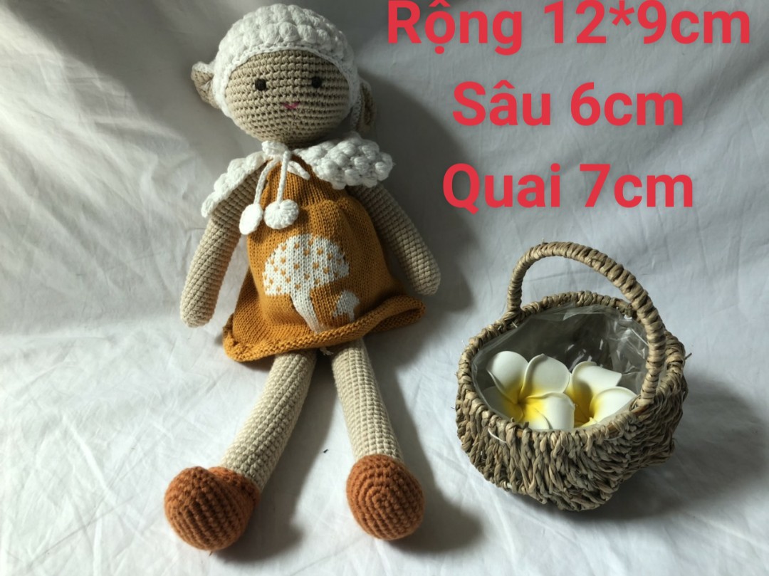 Giỏ cói Mini decor studio, đựng chậu hoa nhỏ trang trí