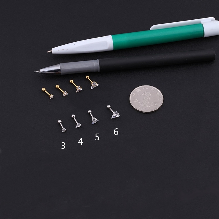 Bông tai titan nữ đính đá hình tam giác 3 mm 4 mm 5 mm 6mm