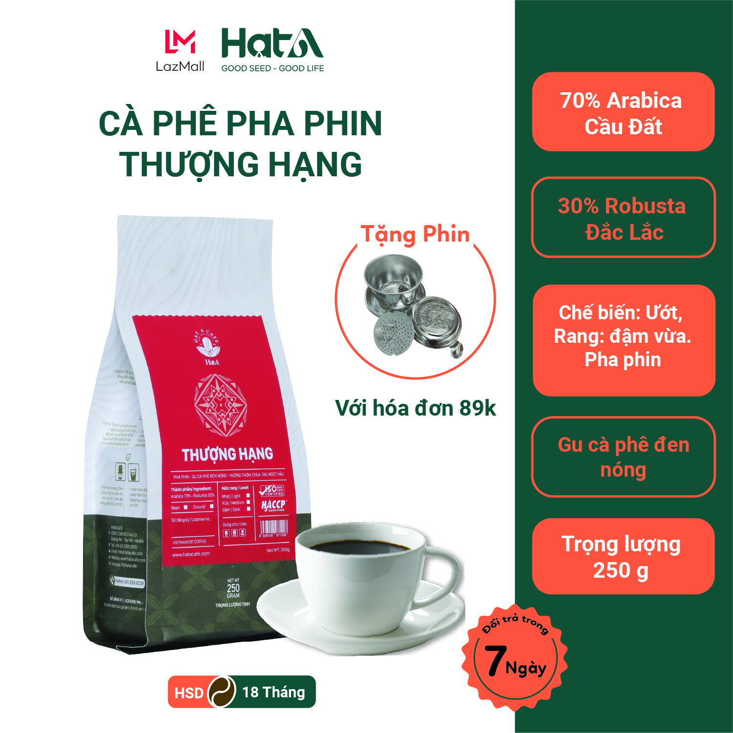 Cà phê Thượng Hạng HẠT A 250G - Gu Pha Phin Cà Phê Đen Nóng -Hương Thơm