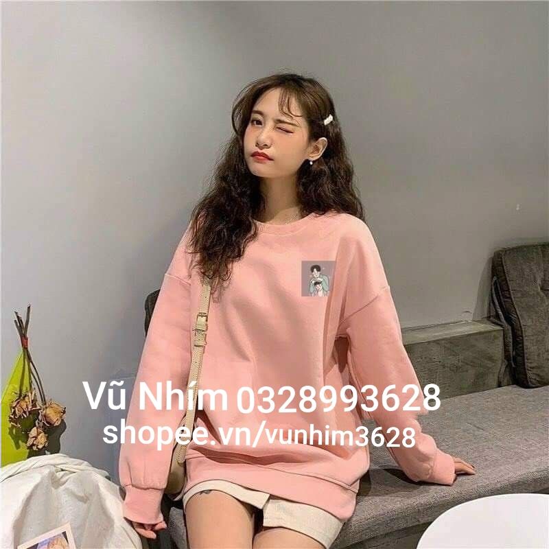 Áo nỉ sweater đôi bạn thân màu hồng