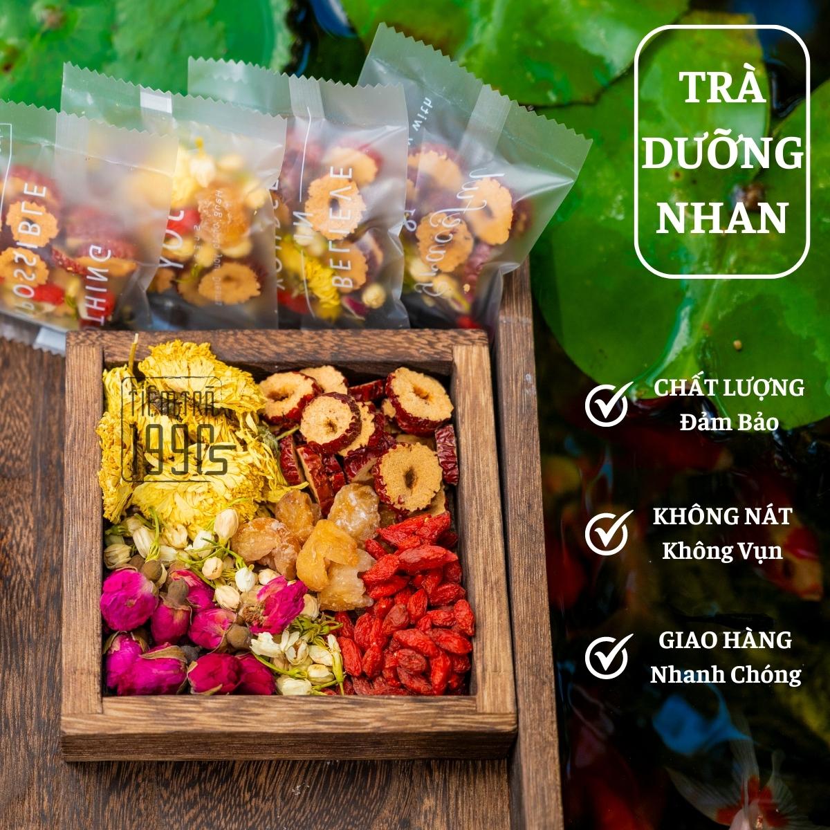 Trà Dưỡng Nhan 6 Vị Trà Thảo Mộc Tiệm Trà 1990s (Hoa Cúc; Nụ Hoa Hồng; Long Nhãn; Kỷ Tử; Táo Đỏ, Cỏ ngọt, Hoa Nhài )