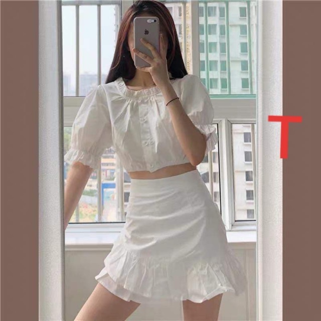 Set Áo kiểu croptop kèm chân váy đuôi cá Ulzzang