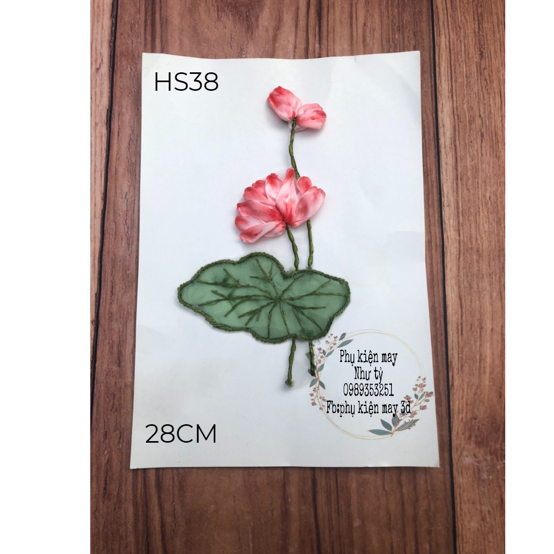 [Ảnh thật] [Có sẵn] nhánh hoa sen thêu ruy băng 28cm