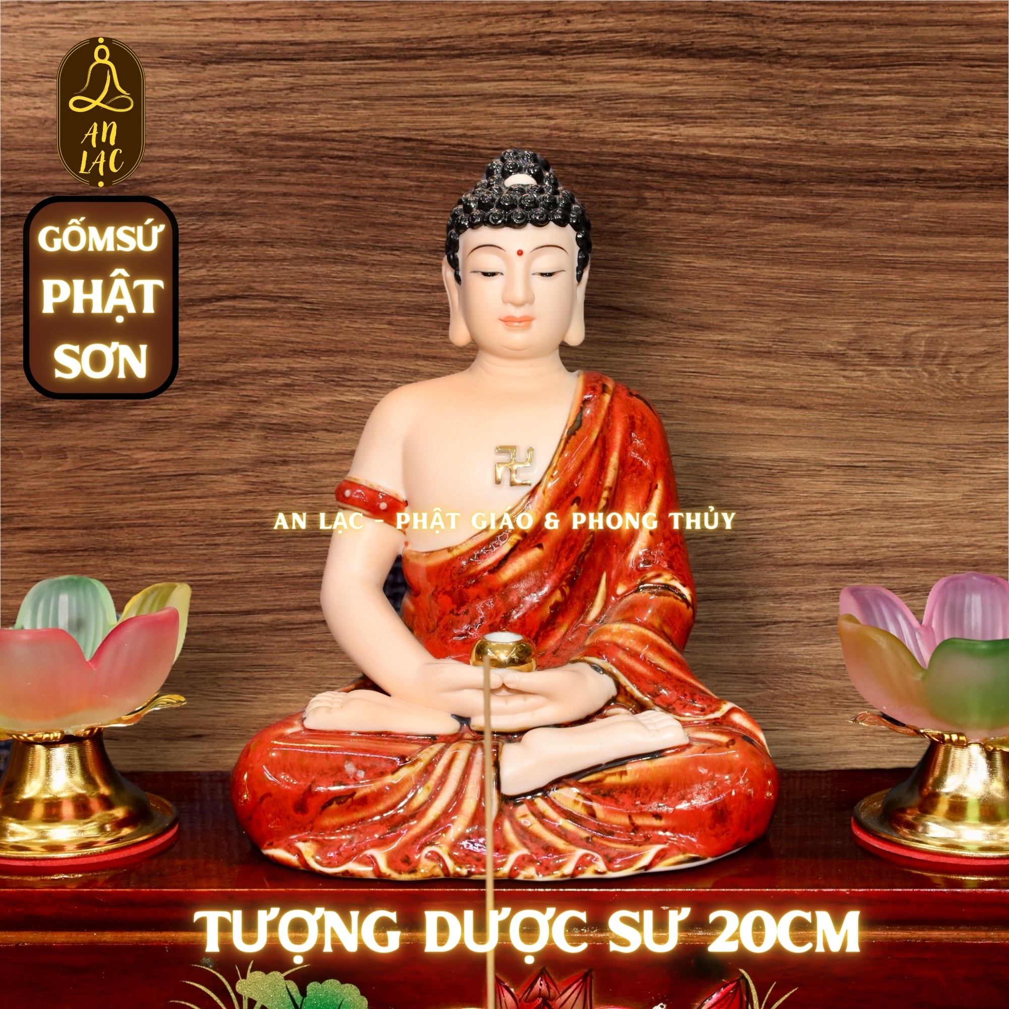 TƯỢNG DƯỢC SƯ GỐM SỨ PHẬT SƠN 20cm SUO