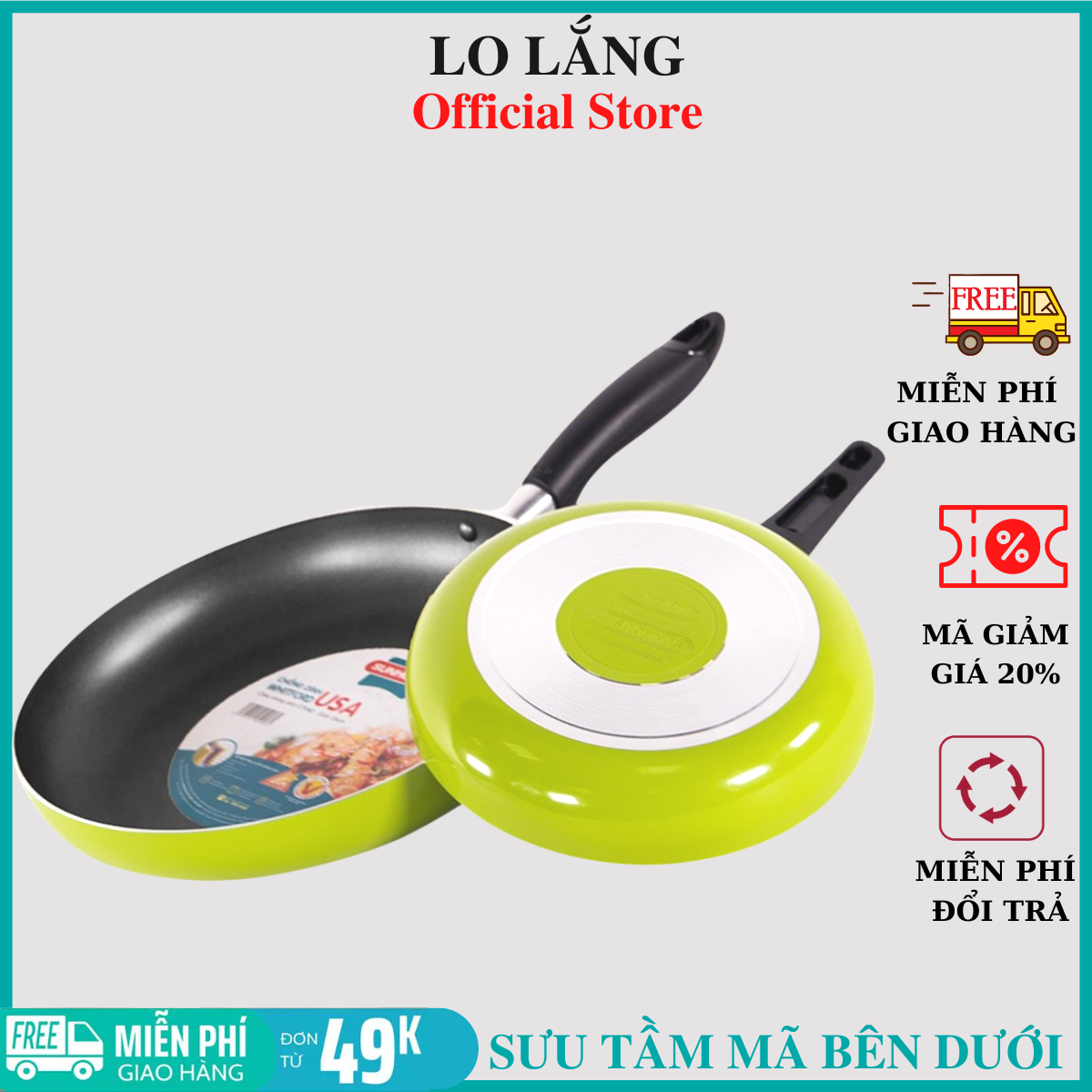 Combo 2 chảo chống dính nhôm SUNHOUSE phi 18 và24 cm 3 lớp chống dính tay cầm cách nhiệt chắc chắn cao cấp