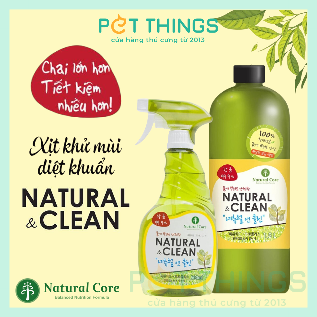 Xịt Khử Mùi Diệt Khuẩn Natural & Clean 500ml / 1.5L Cho Thú Cưng