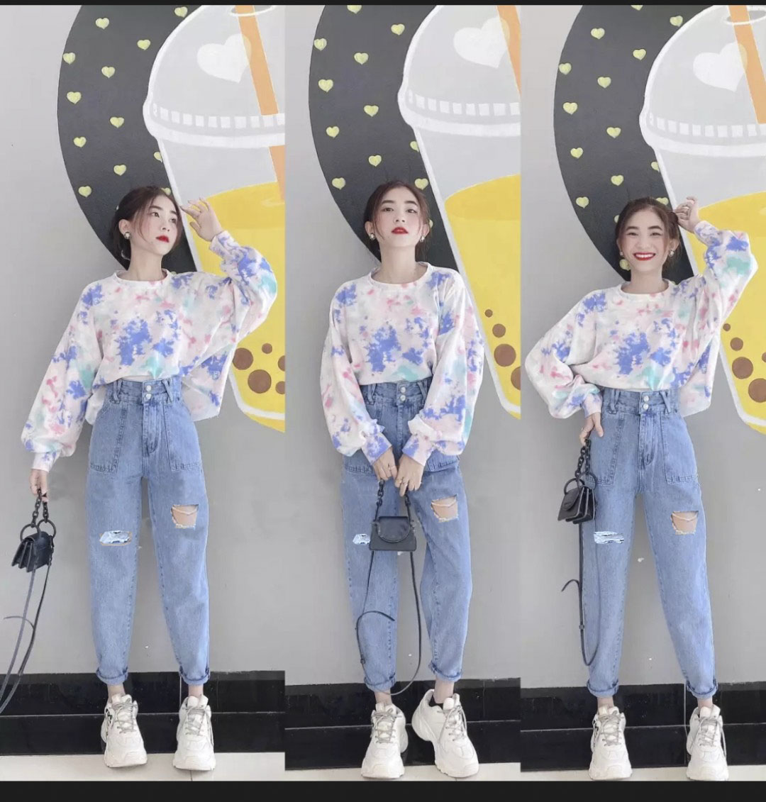 QUẦN JEAN BAGGY NỮ LƯNG CAO 2 NÚT ĐAI CHÉO,THỜI TRANG MỚI TẠI PINKY79SHOP BG001