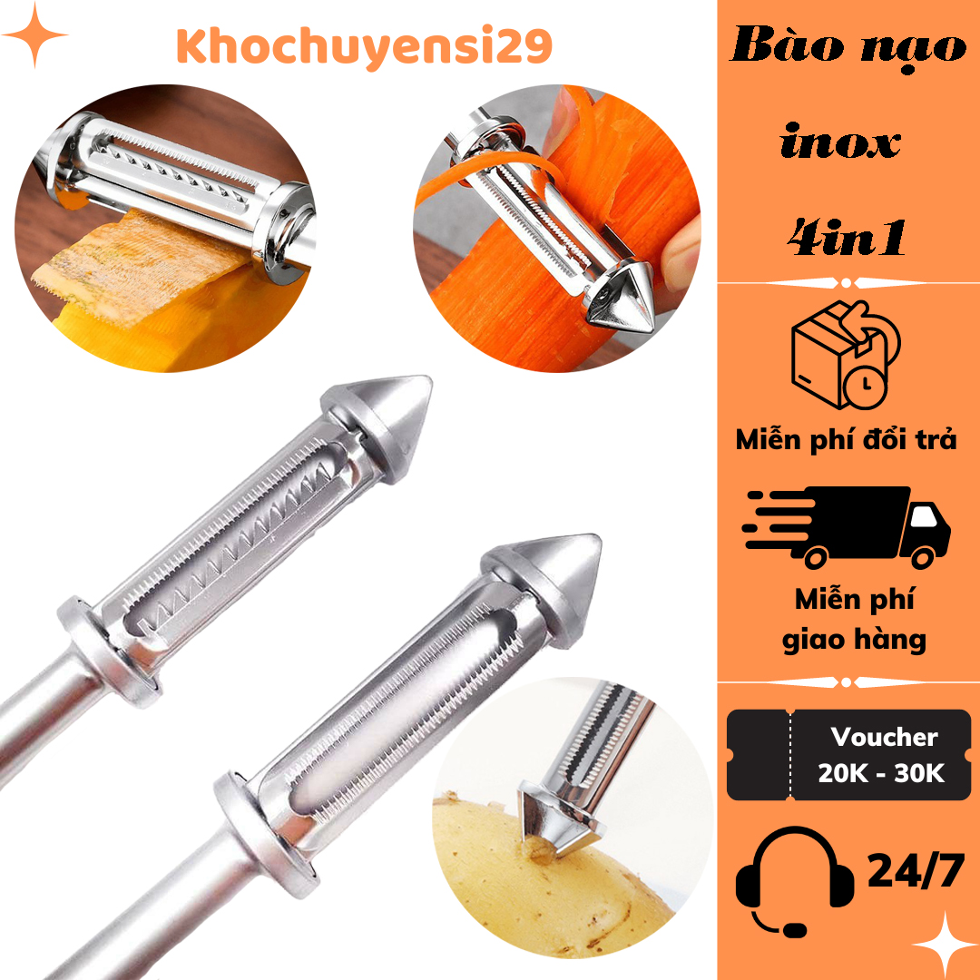 Dụng cụ nạo bào sợi rau củ quả 4in1 chất liệu inox cao cấp rất tiện cho ăn uống