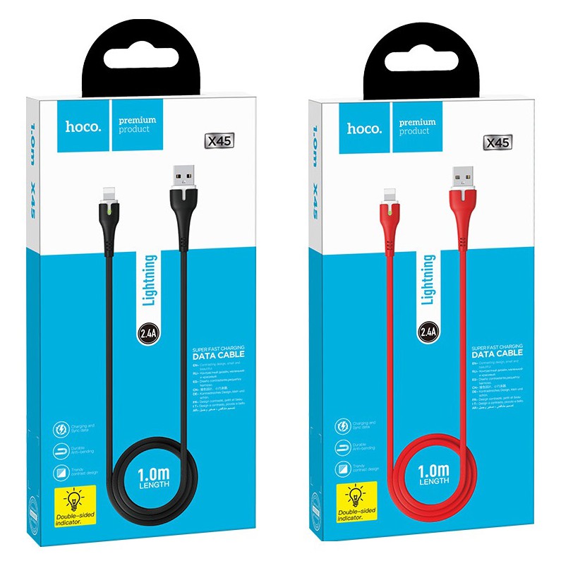 Cáp sạc HOCO X45  2.4A có đèn LED chân Lightning / Micro / TypeC