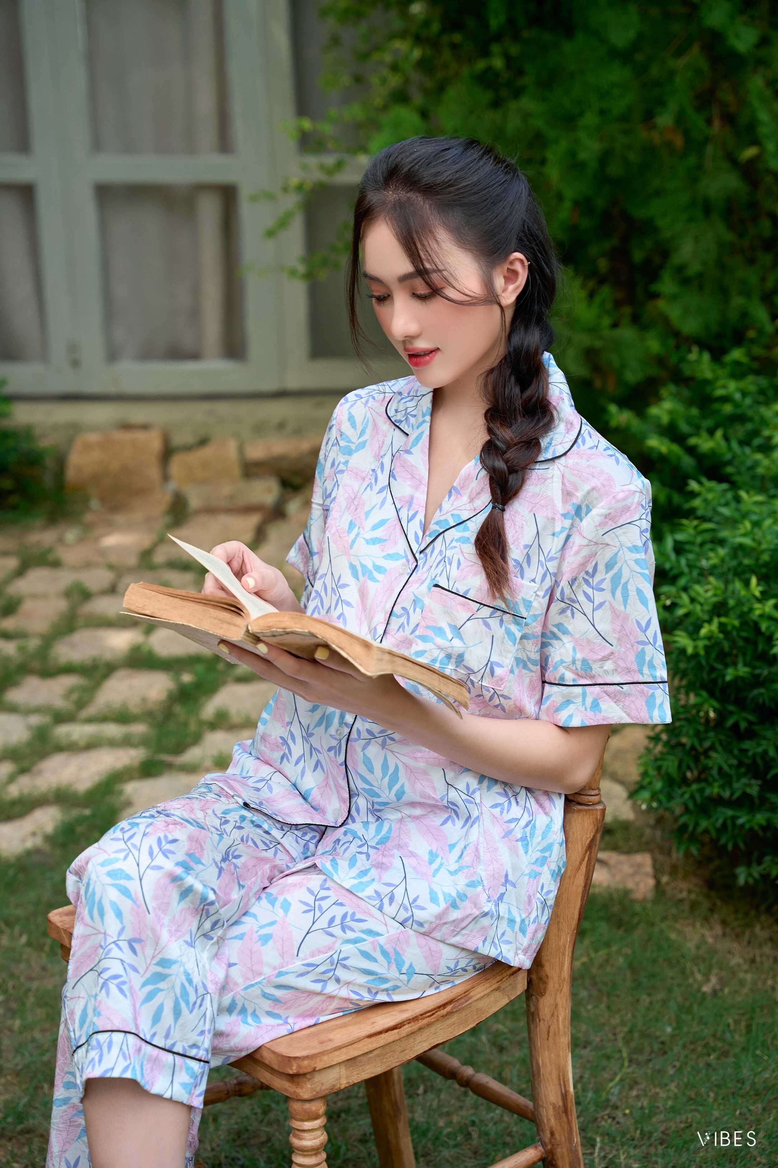 VIBES Bộ Pijama dài lụa gấm cao cấp Wendy Long Py Set