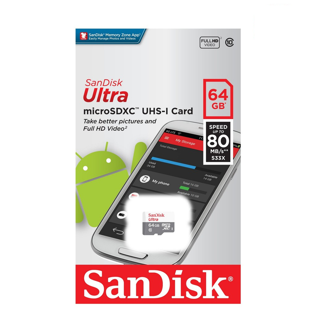 Thẻ Nhớ MicroSDXC SanDisk Ultra 64GB C10 80MB/s