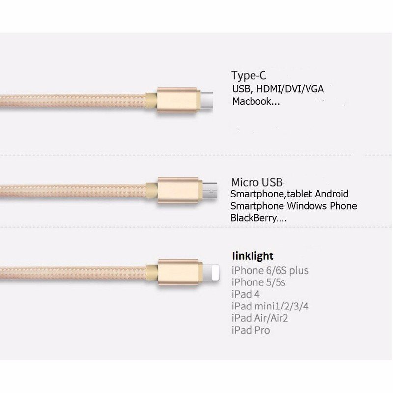 Cáp sạc 3 trong 1 cho IOS, Android Type C cable  Hàng Chính Hãng