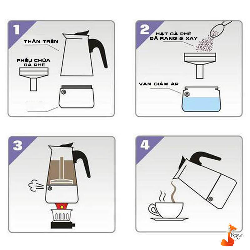 Bình pha cà phê Inox cao cấp của Ý hiệu Foxy (pha 6 ly) – BCP03