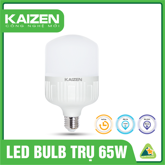 Bóng đèn led trụ Kaizen công suất lớn đui xoáy E27, bóng đèn led bulb trụ Kaizen đui xoáy ánh sáng trắng
