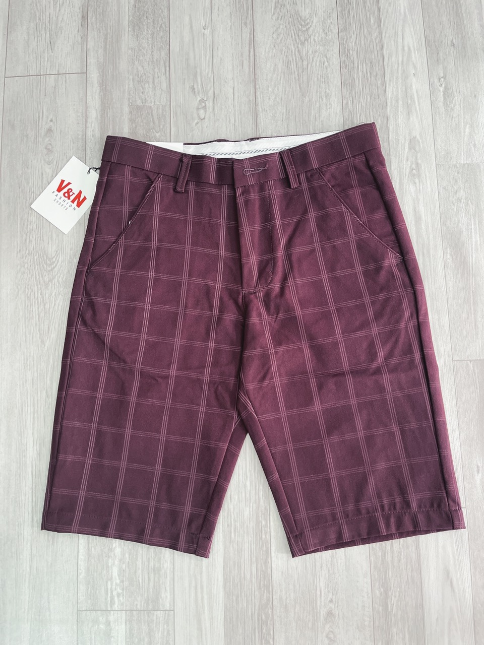 quần short tây âu caro sọc dọc