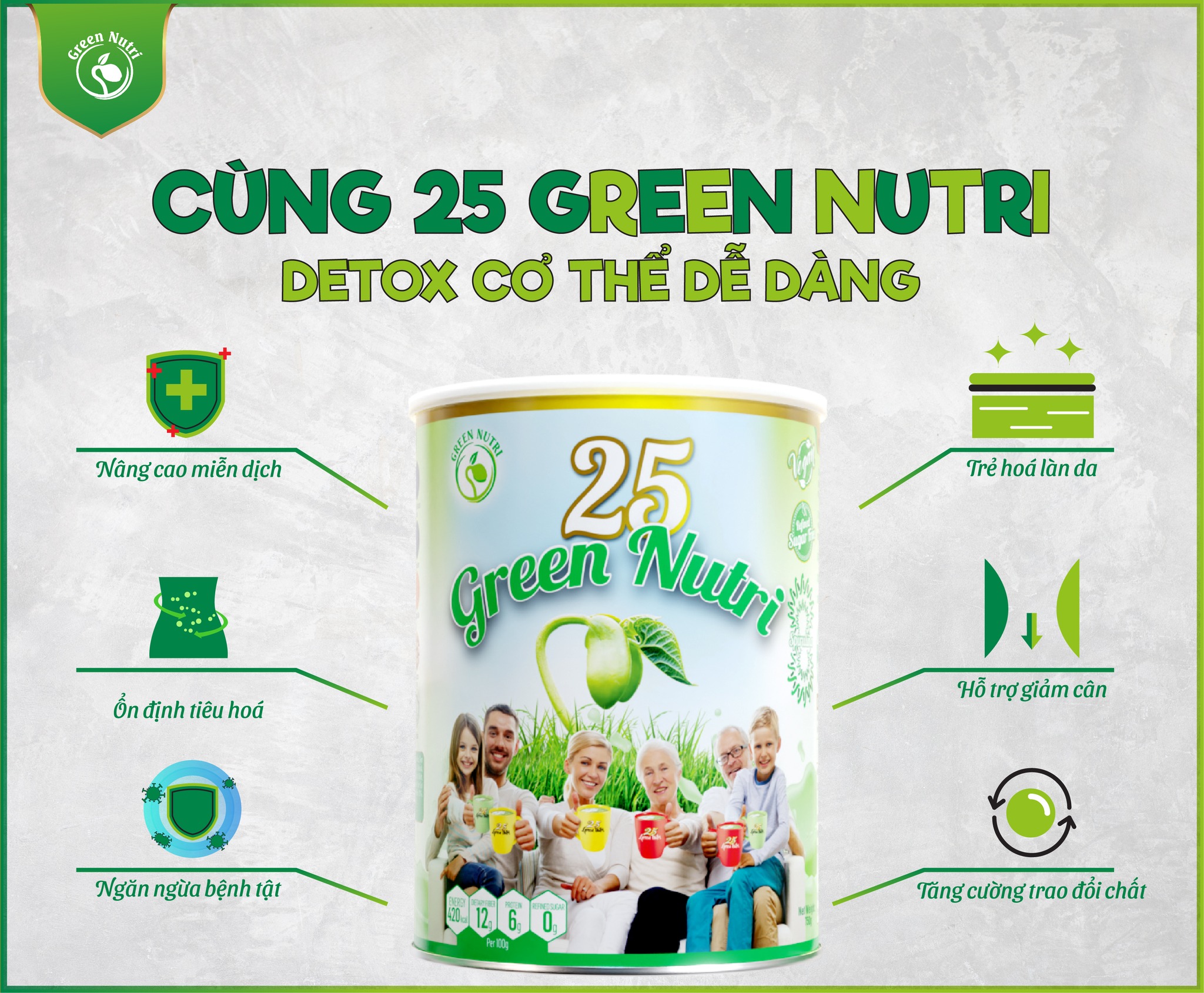 [HCM][ Combo 1 Thùng (6 Lon 750g) Sữa Hạt Ngũ Cốc 25 Green Nutri Thành Phần 25 Loại Hạt Nguyên Cám