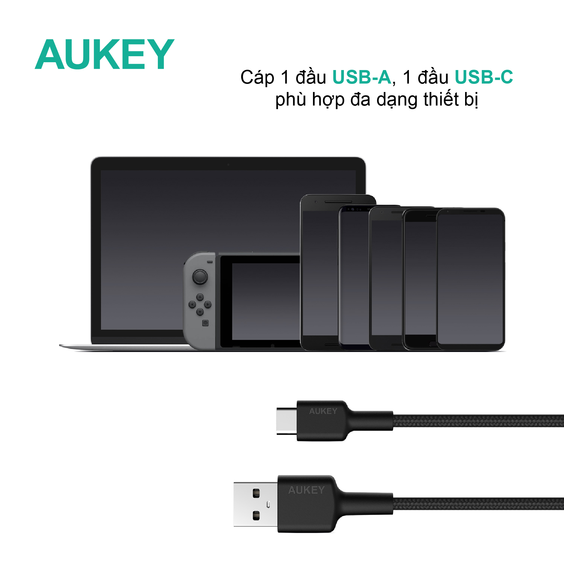 Cáp Aukey USB-A to USB-C dây dù 0.9 mét CB-CD30