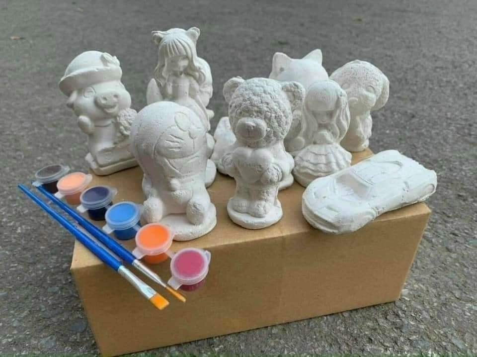 Set tô tượng thạch cao kèm màu và bút vẽ, combo 10 tượng mini kèm màu acrylic,...bộ tô tượng cho bé