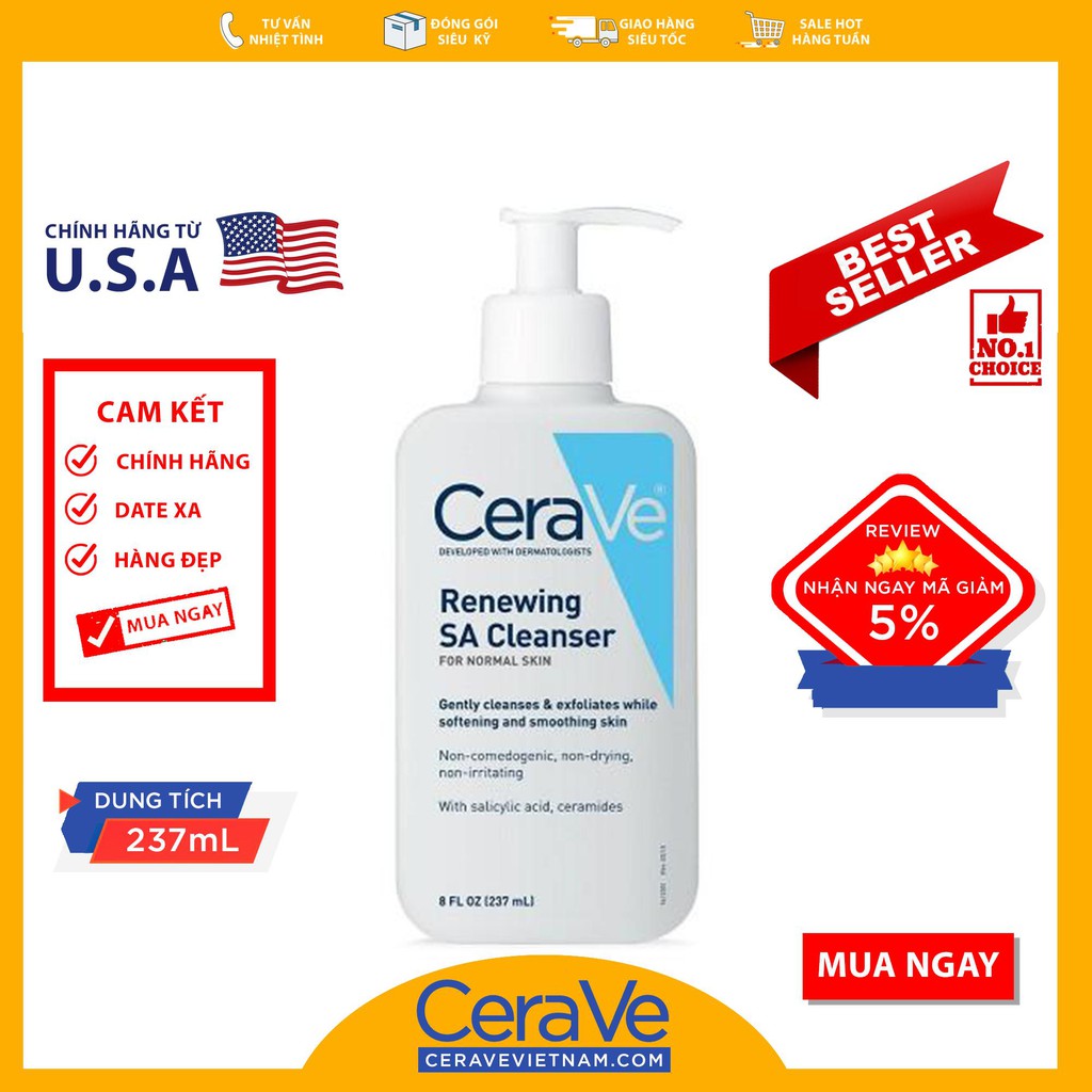 CeraVe Renewing SA Cleanser - Sữa rửa mặt
