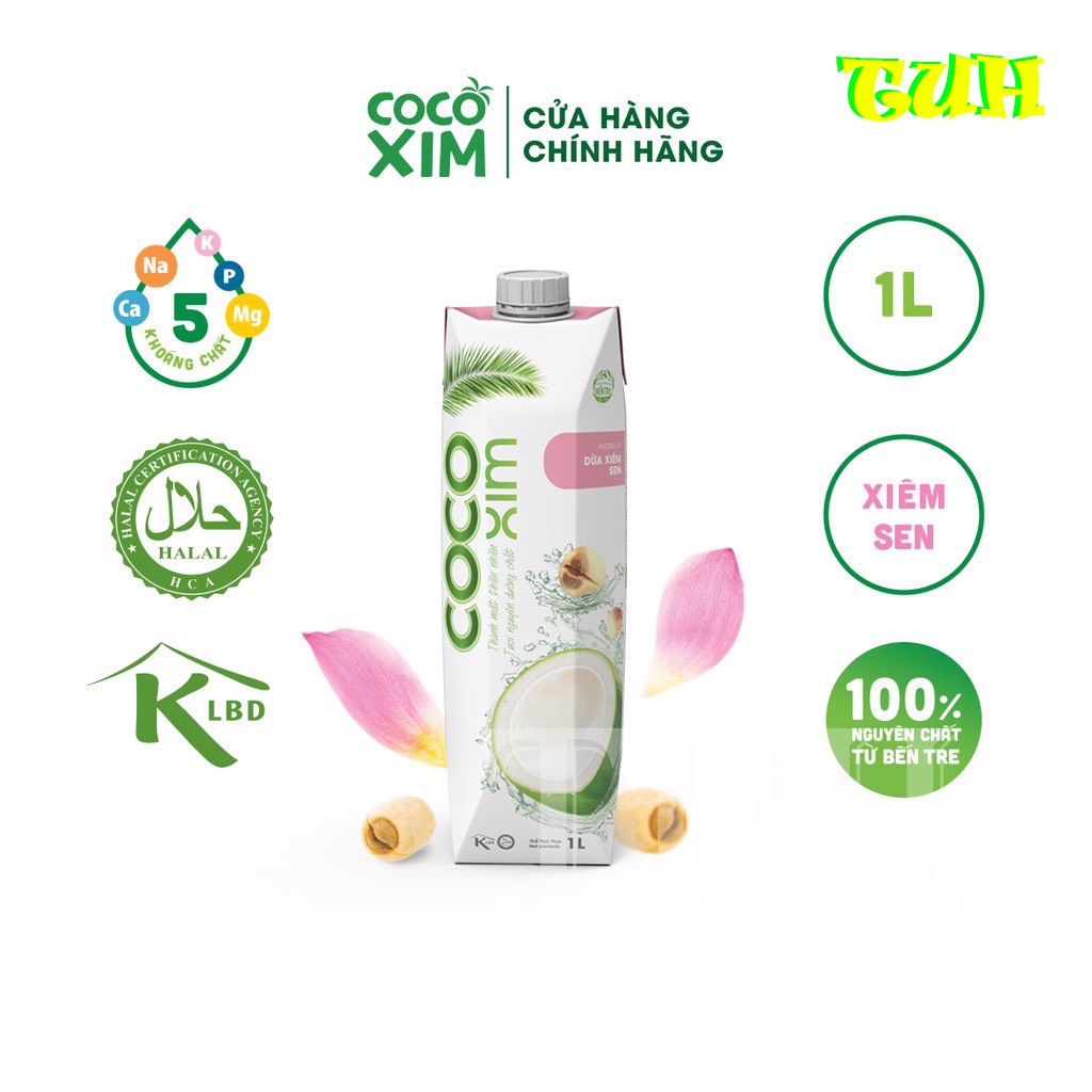 Hộp 1 lít nước dừa cocoxim xiêm xanh/dừa xiêm sen đóng hộp-tuh