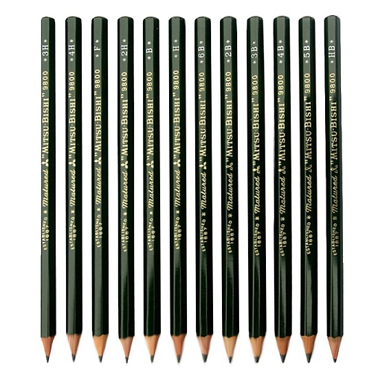 [HCM]BỘ 6 CÂY BÚT CHÌ PHÁC THẢO UNI MITSUBISHI 9800 (B HB 2B 4B 5B 6B)