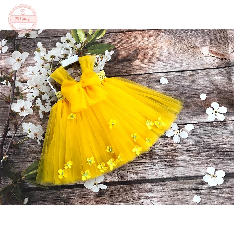 Đầm công chúa cho bé gái màu vàng nơ