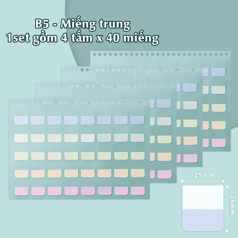 Set 4 Tab phân trang + miếng đánh dấu mục trang sách gắn sổ còng A5 và B5 P10