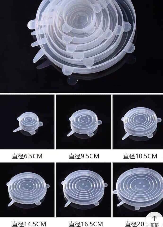 Set 6 nắp đậy silicon, bọc thức ăn tiện dụng