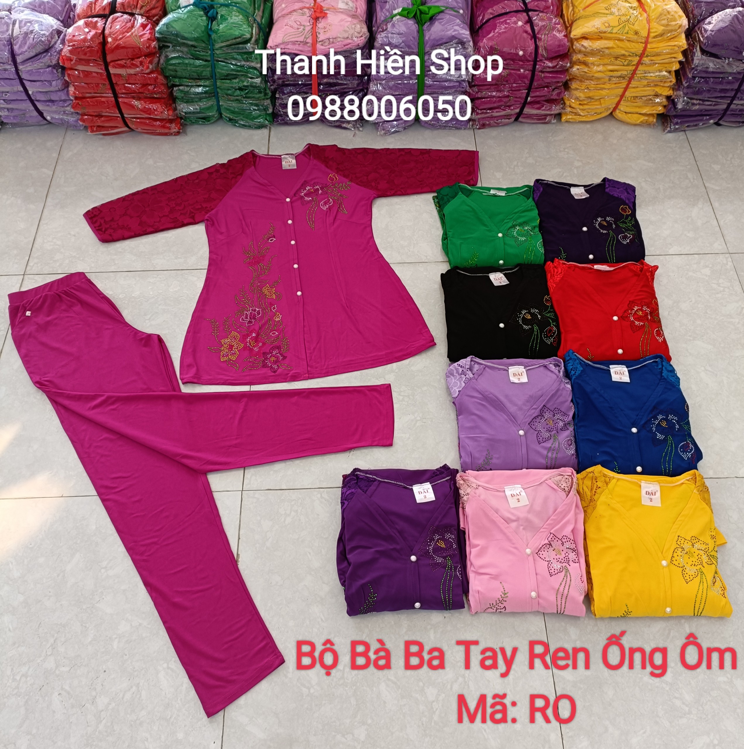 Bộ Bà Ba Tay Ren Lỡ Hoa Đá Ống Nhỏ