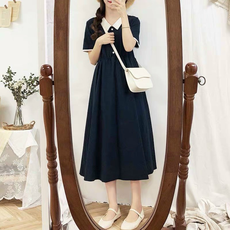 Đầm suông dáng dài cổ sơ mi đơn giản mà đẹp