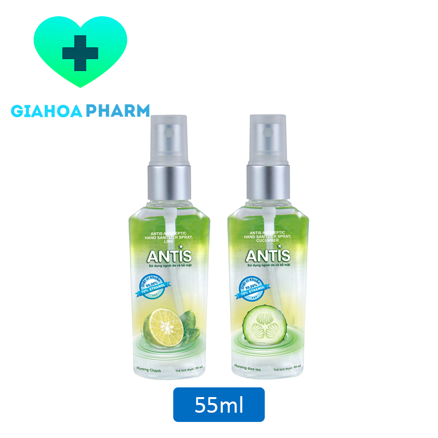 Dung dịch nước rửa tay sát khuẩn dạng xịt Antis 55ml Nhập khẩu Indonesia