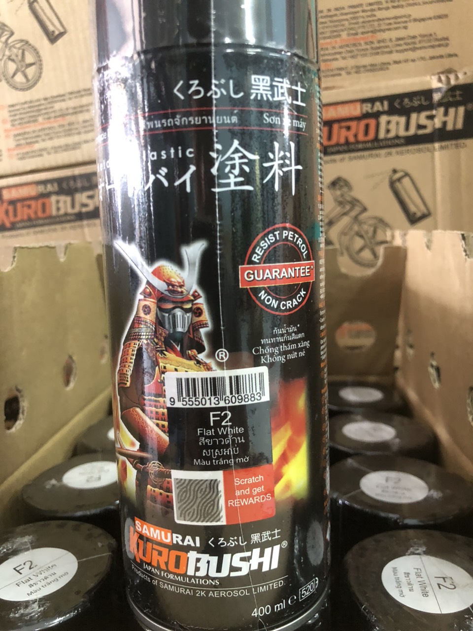Sơn xịt Samurai Chính Hãng màu Trắng Mờ - F2 (400ml)