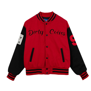 DirtyCoins Áo khoác Embroidered Varsity Jacket - Red Black thumbnail