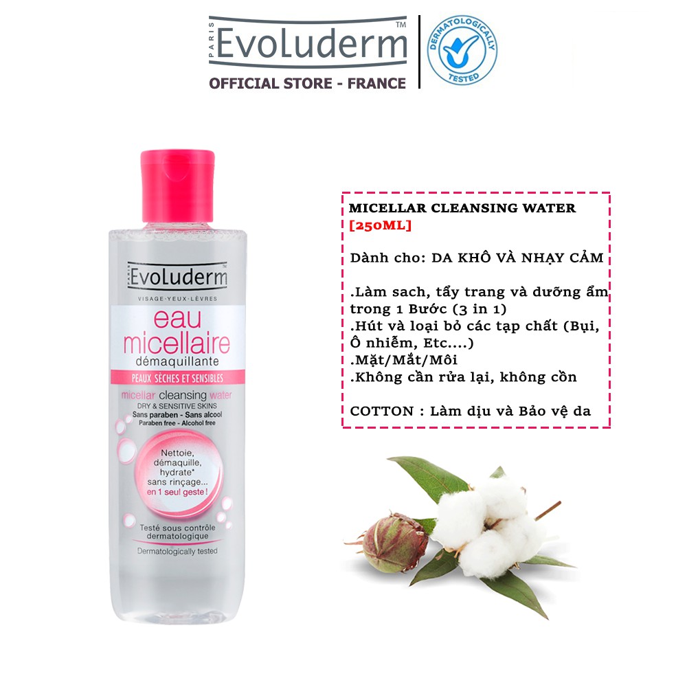 [HCM]Nước tẩy trang Evoluderm Micellar Cleansing Water 250ml ( hồng )