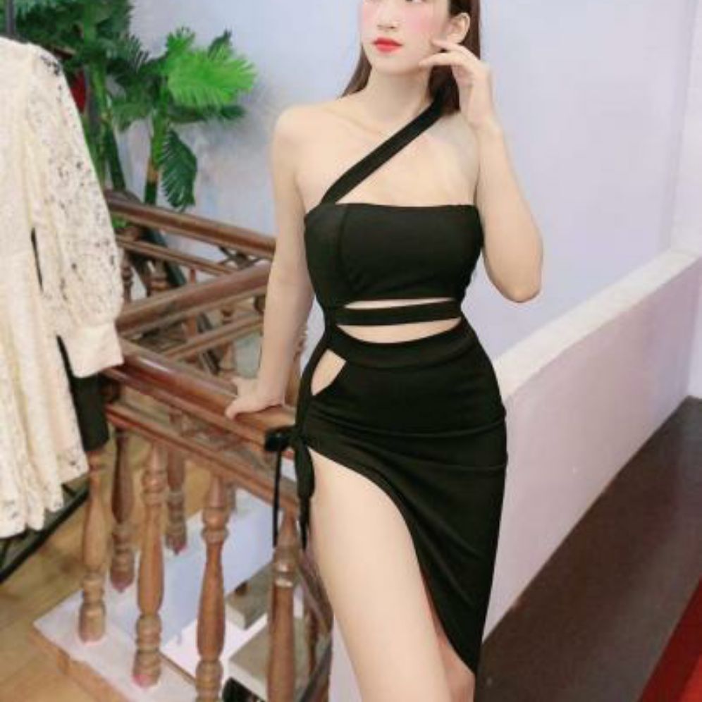 Đầm chéo vai xê tà cột nơ sexy