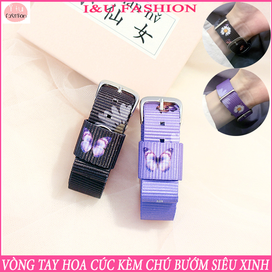 Vòng tay vải , vòng tay đôi , vòng tay nhóm mới lạ mô phỏng kiểu dáng gài giống đồng hồ họa tiết hoa cúc và chú bướm siêu xinh cho Nam , Nữ VT-24