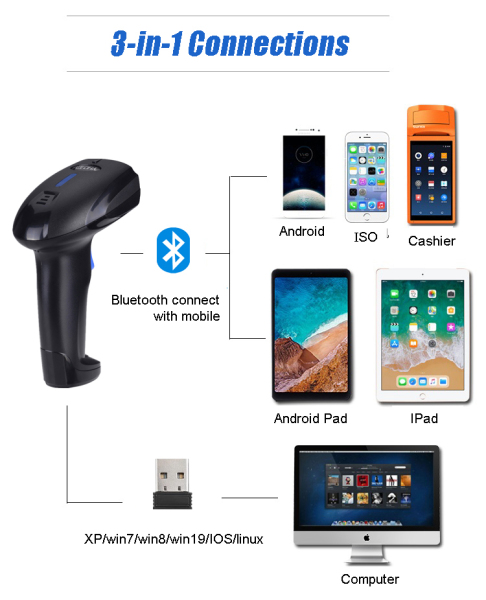 Bảng giá Đầu đọc mã vạch Bluetooth YHD 1100LB 1D máy quét mã vận đơn kết nối Bluetooth/ USB/ Có dây dùng trên Điện thoại, Máy tính Phong Vũ