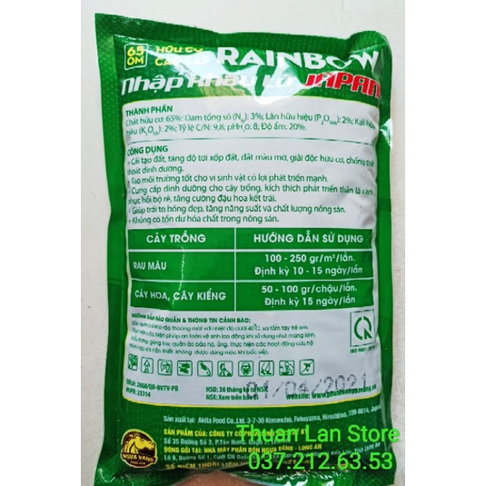 Set 2gói Phân Tan Chậm Hữu Cơ RAIN BOW Nhập Japan 1kg