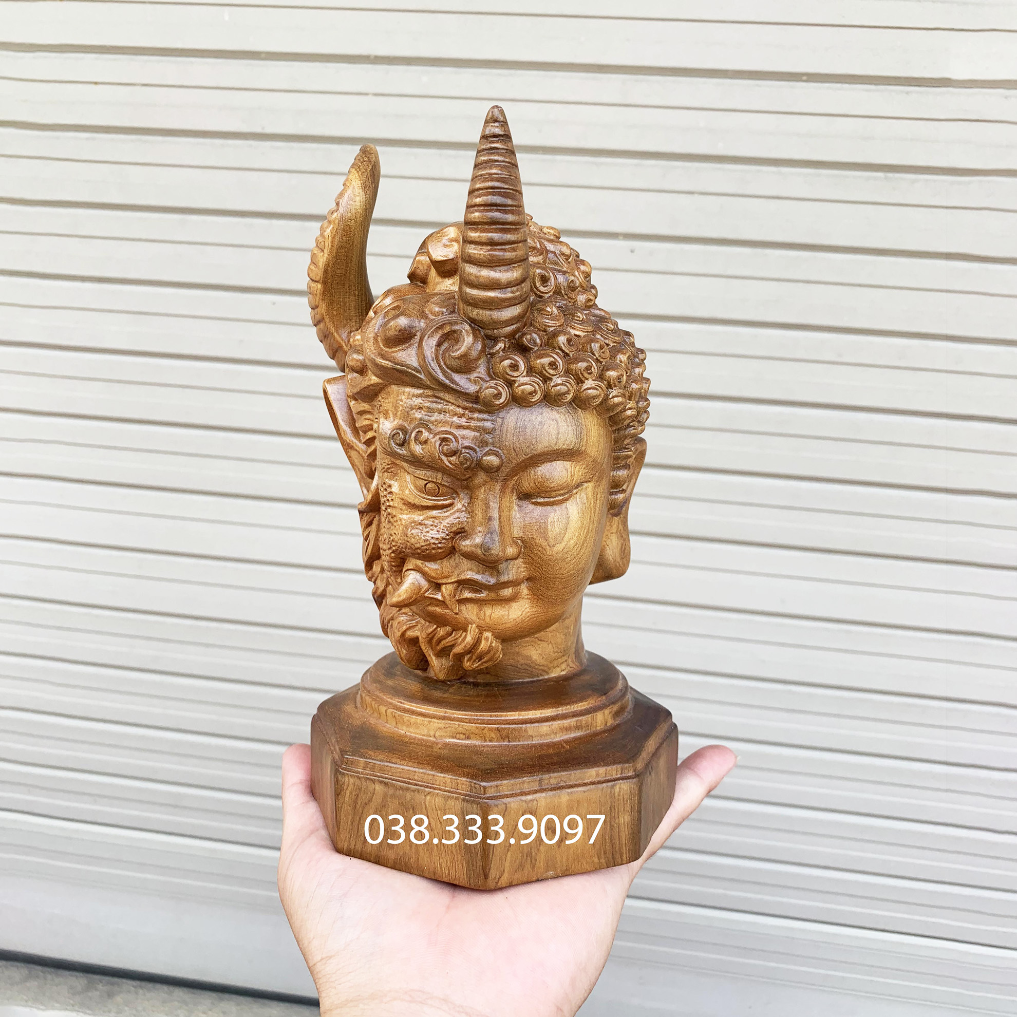 Tượng mặt diện thiện ác cao 15cm và 20cm gỗ bách xanh nguyên khối