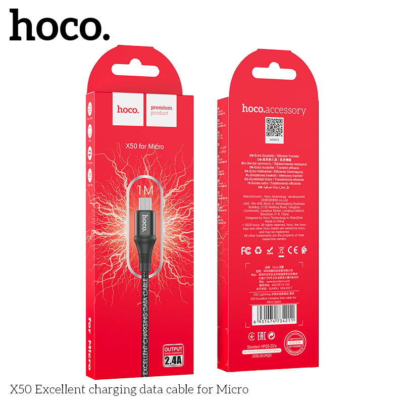 Cáp sạc cho samsung, xiaomi, oppo, android,... hoco x50 micro-usb, cáp dây dù siêu bền