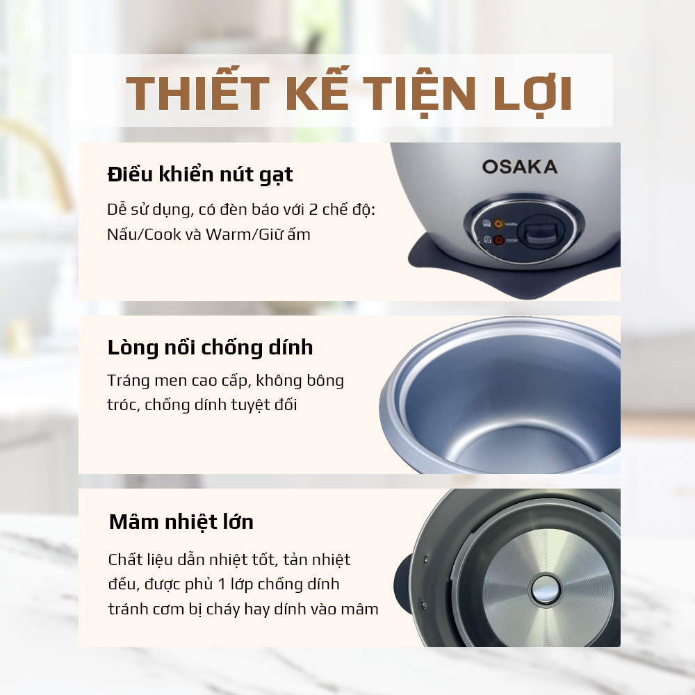 Nồi cơm điện OSAKA RC-120R 1.2L - Nắp rời