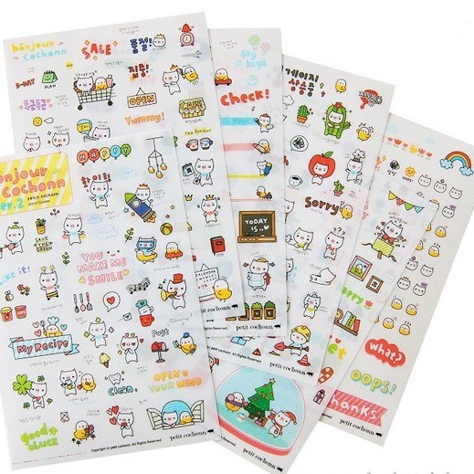 Bộ 6 tấm sticker dán trang trí - bonjour cochonn ver 2