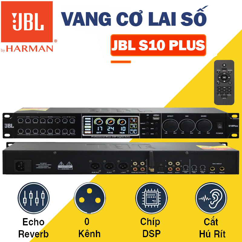 CHÍNH HÃNG BÃI MỸ - Vang Cơ Lai Số Hàng Bãi JBL S10 Plus, Chống Hú Tối Ưu Với Chế Độ Fbx, Echo Nhẹ Mượt Mà, Delay, Âm Thanh Vượt Trội Chuẩn Mực, Bluetooth 5.0, Av, Usb,  Dàn Âm Thanh Gia Đình, Hôi Trường