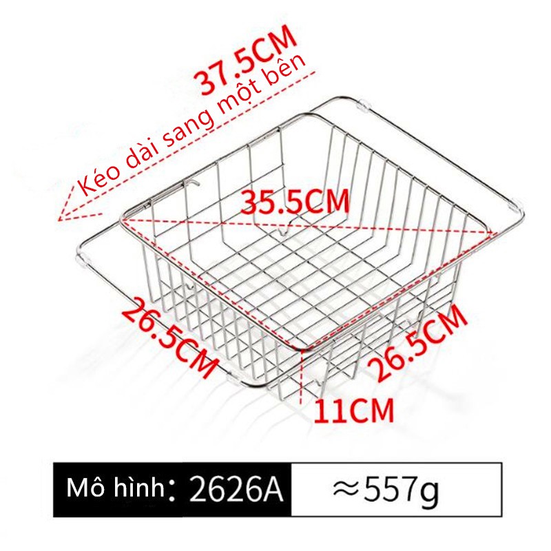 Rổ inox 304 treo bồn rửa chén - rổ inox chậu rửa --kiểu căng đơn phương d2626