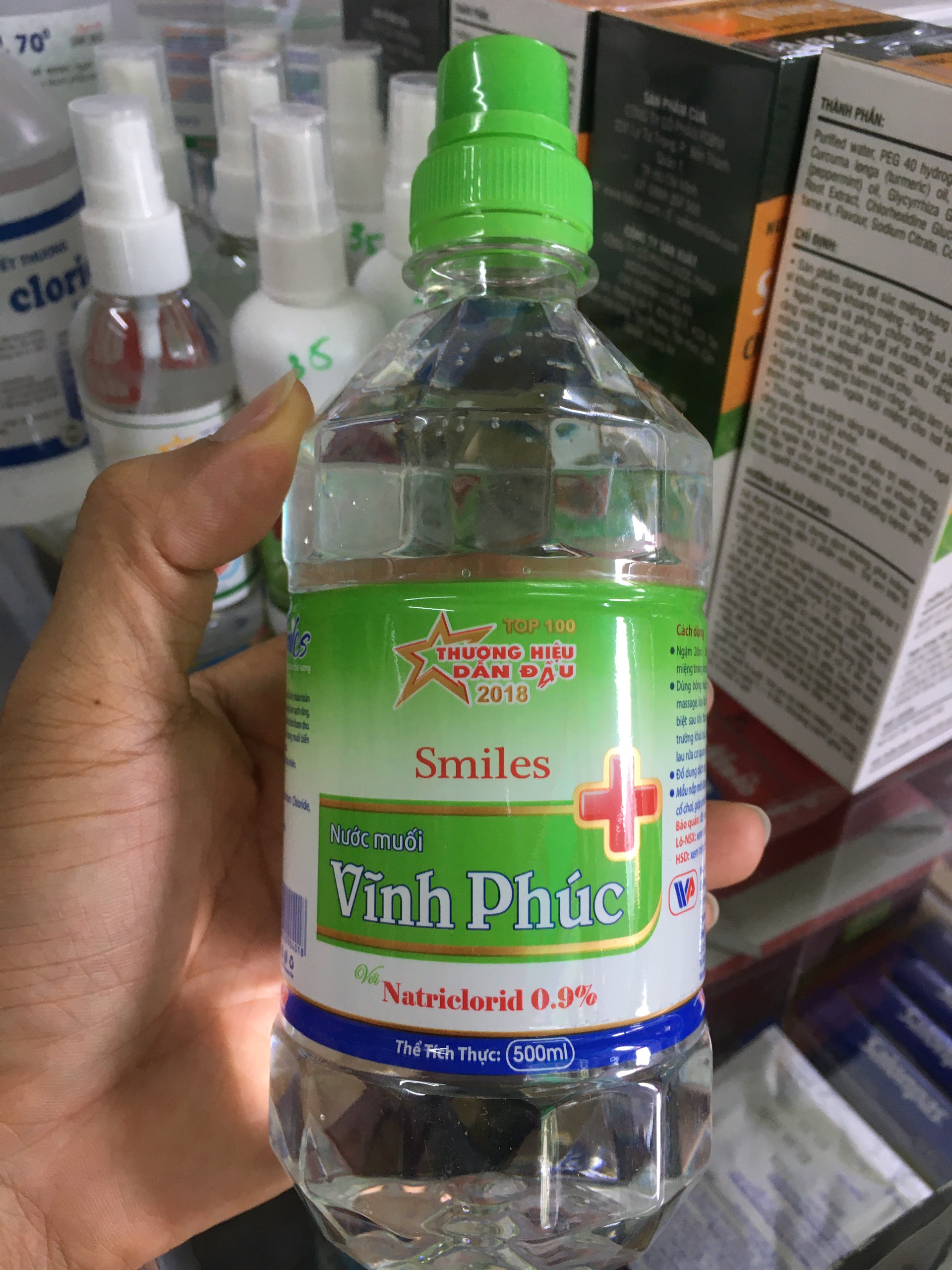 Nước Muối Sinh Lý Vĩnh Phúc Natri Clorid 0.9% Rửa Mũi Sát Khuẩn Chai 500ml